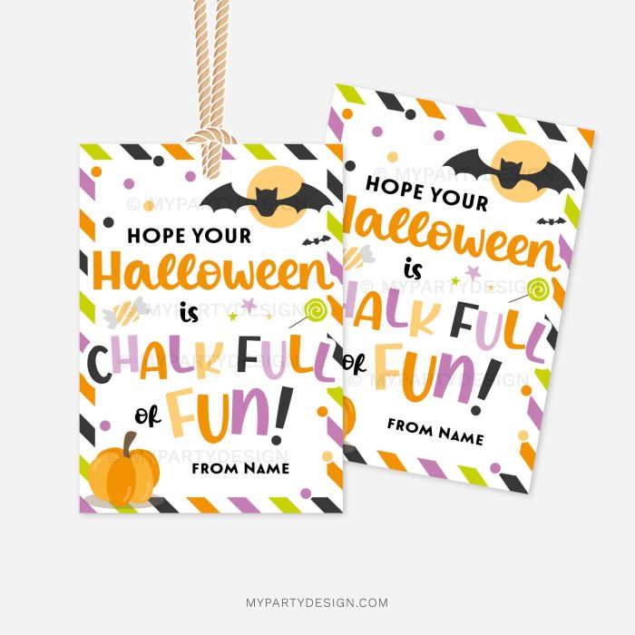 printable halloween class gift tags that read "Hope your Halloween is chalk full of fun!"