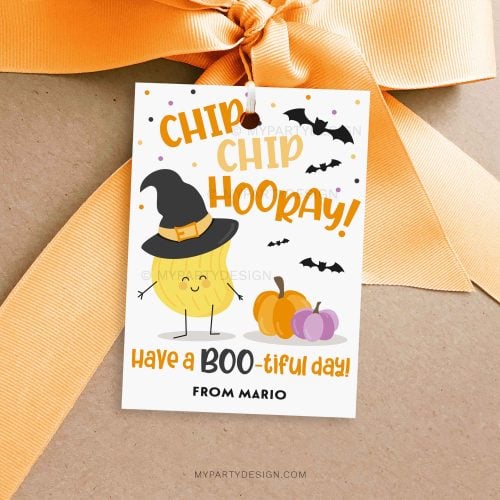 chip hooray Halloween chips gift tag for class gifts