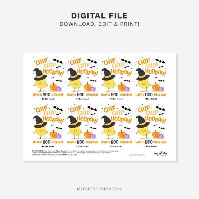 printable chip hooray Halloween chips gift tags for class gifts