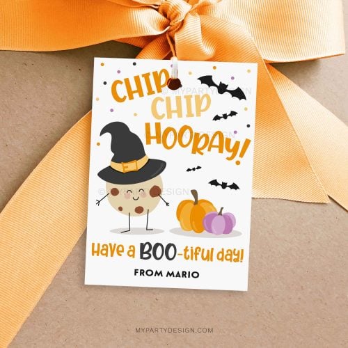 chip hooray Halloween cookie gift tag for class gifts