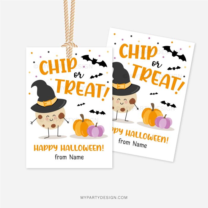 Halloween cookie chip or treat tags for class gifts