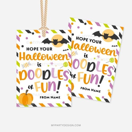 printable halloween class gift tags that read "Hope your Halloween is doodles of fun!"