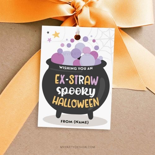 Ex-Straw Spooky halloween gift tag for crazy straw class gifts
