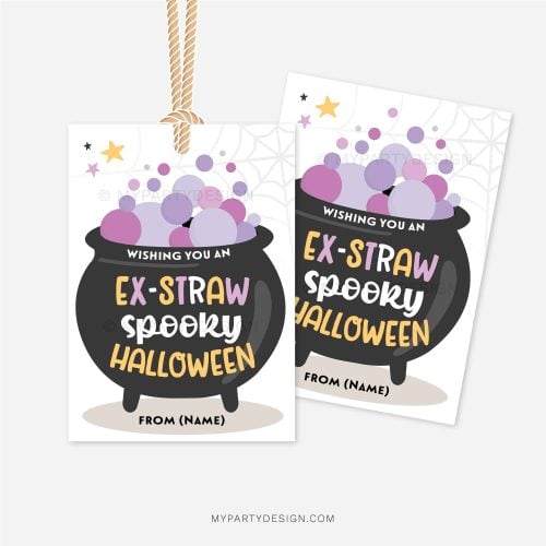 halloween straw tags that read "Wishing you an Ex-Straw Spooky Halloween"