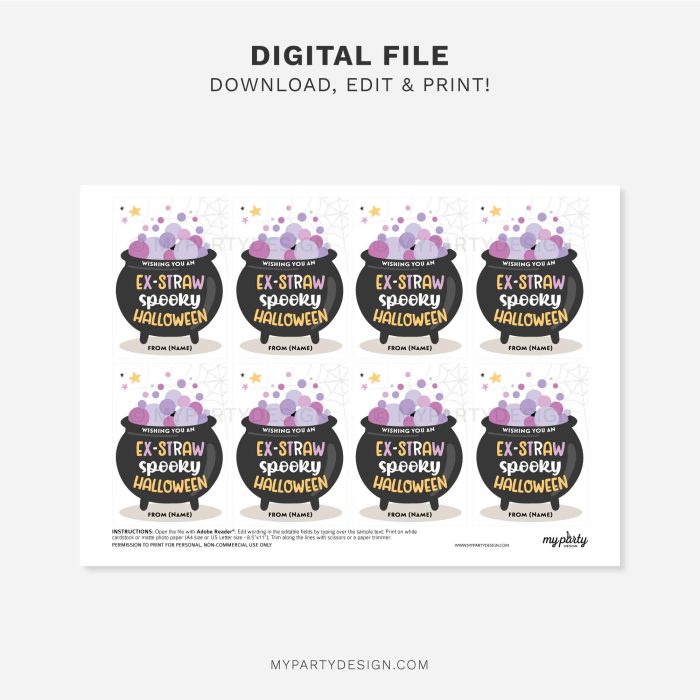 printable Ex-Straw Spooky halloween gift tags for crazy straw class gifts