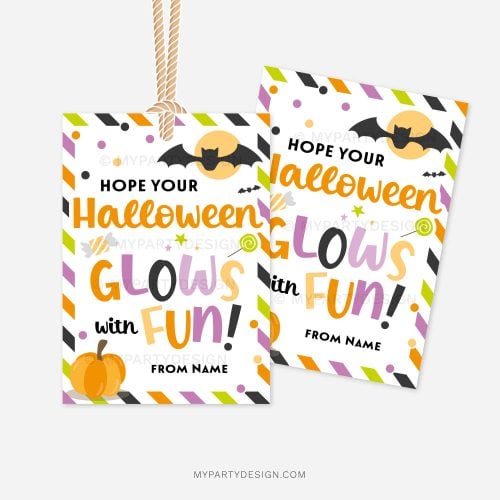printable halloween class gift tags that read "Hope your Halloween glows fun!"