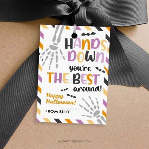 hands down best around halloween gift tag with skeletal hand illustration for halloween appreciation gifts