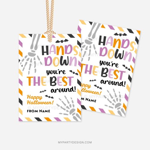 orange, purple and black halloween appreciation gift tags that read "hands down you're the best around"