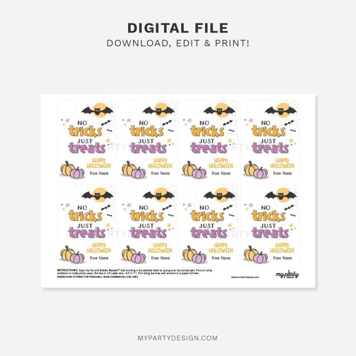 printable no tricks just treats halloween tags