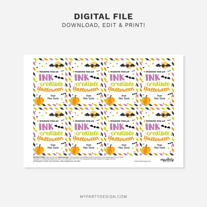 printable inkcredible halloween gift tag for pen or texta class gift