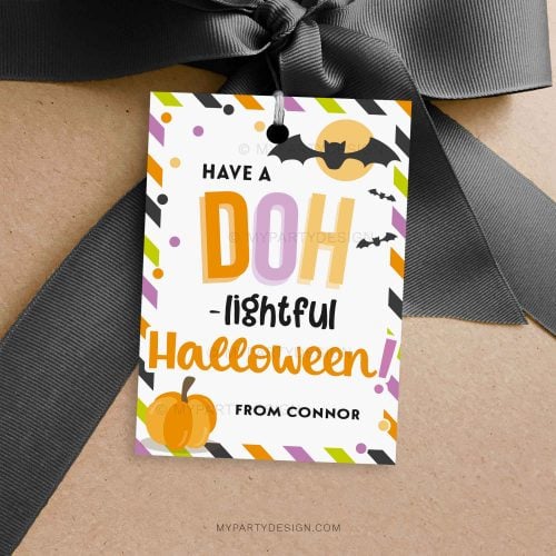 DOhlightful halloween gift tag for Halloween play dough class gifts