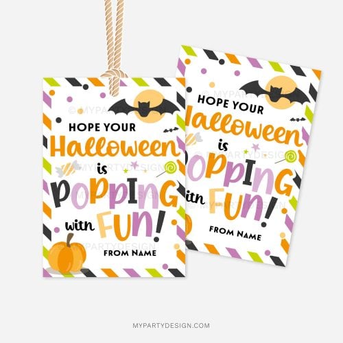 printable halloween class gift tags that read "Hope your Halloween is popping with fun!"