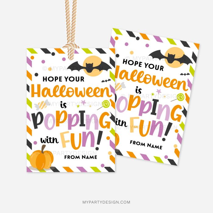 printable halloween class gift tags that read "Hope your Halloween is popping with fun!"