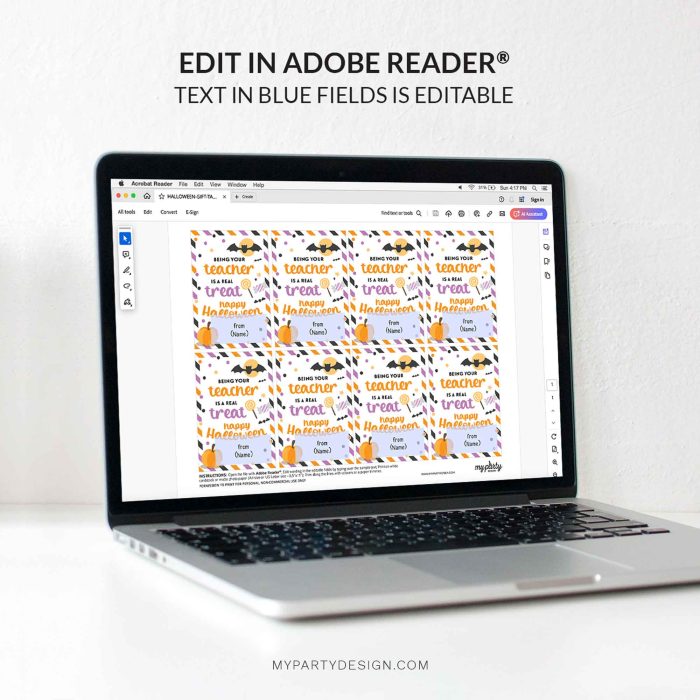 editable Halloween Treat Tag template for students gifts from teacher