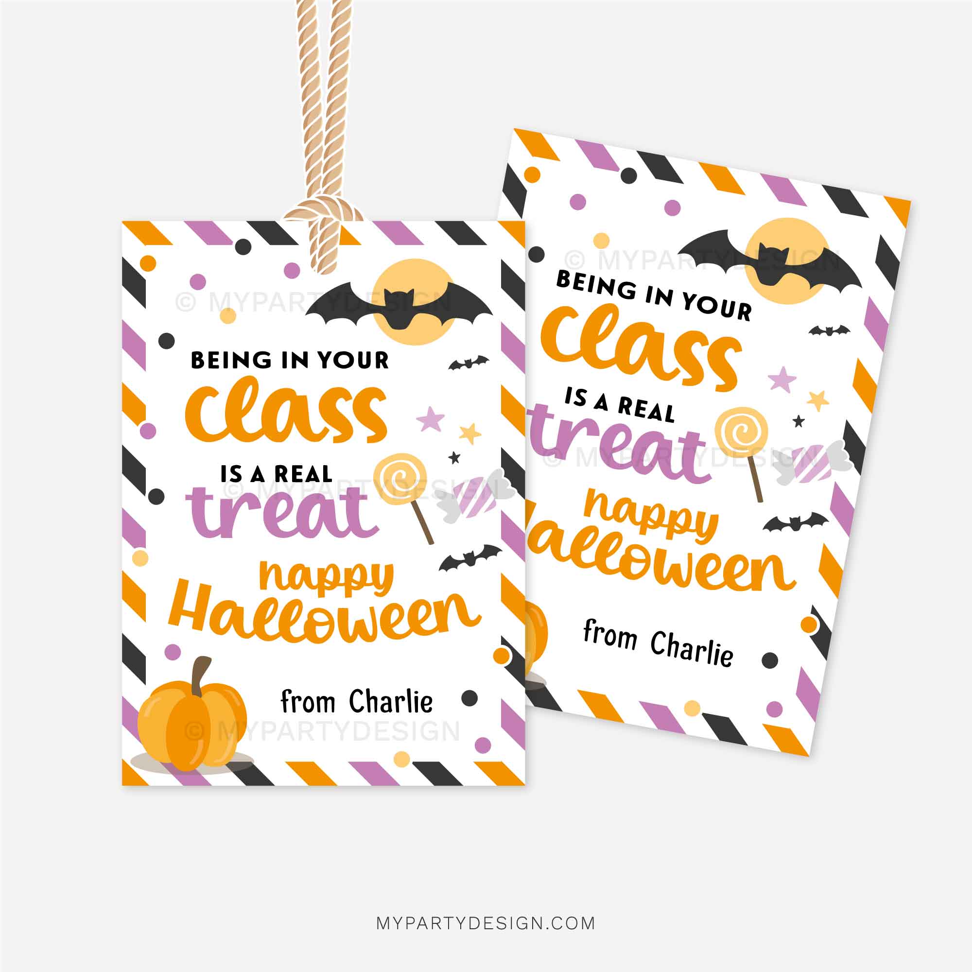 HALLOWEEN-GIFT-TAGS-REAL-TREAT-IN-YOUR-CLASS-00B being in your class is a real treat Halloween tag for class gifts