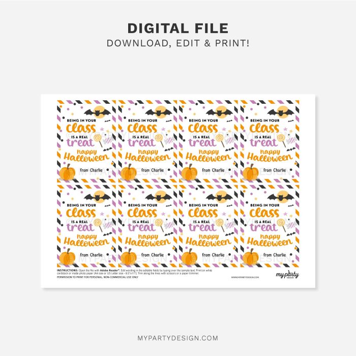 printable Halloween Treat Tag for Class gifts