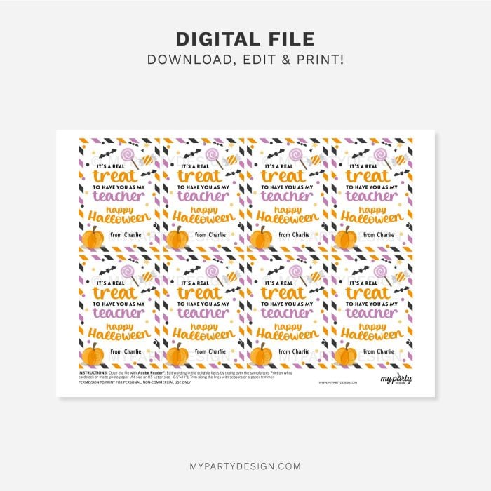 printable Halloween Treat Tag for Teacher gifts