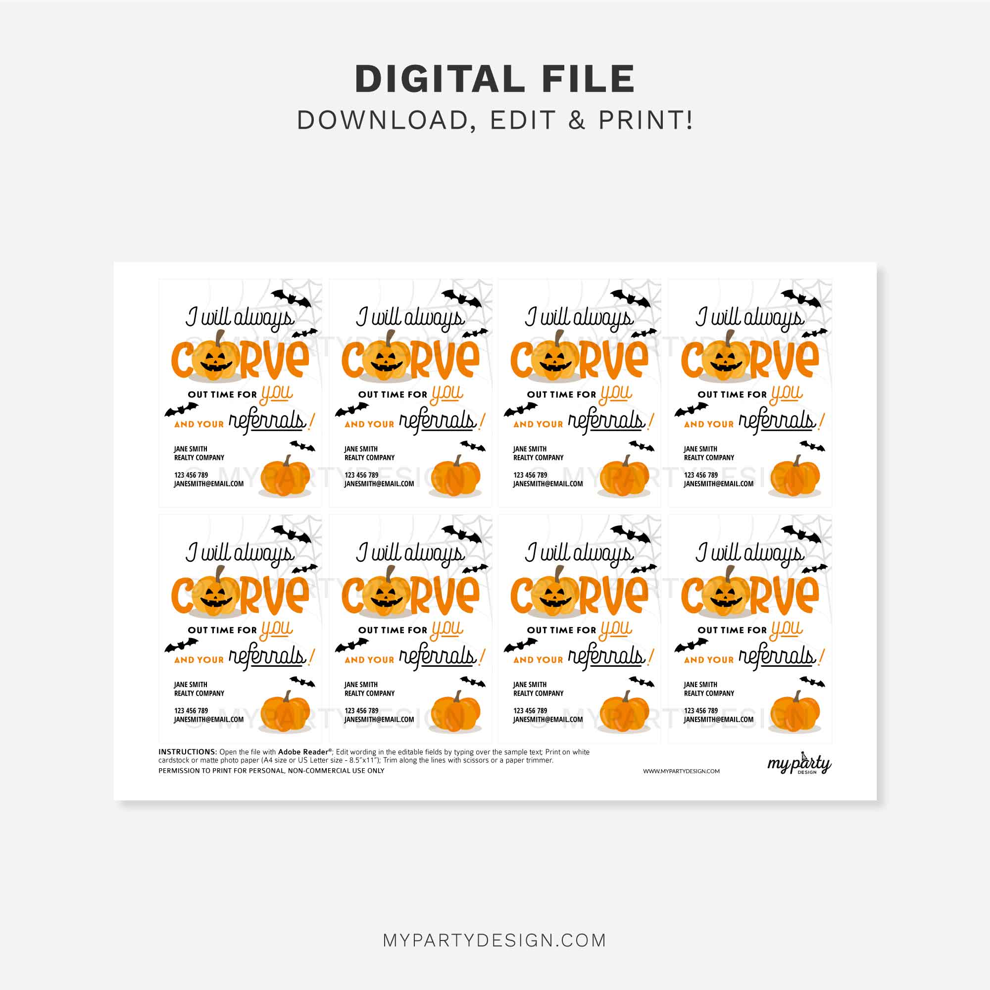 HALLOWEEN-GIFT-TAGS-REFERRALS-CARVE-00C printable pumpkin halloween referrals tags in orange and black for realtor or medical referral gifts