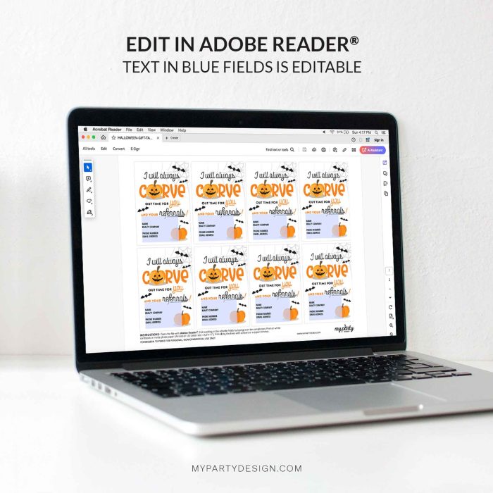 editable pumpkin halloween referrals tags in orange and black for realtor or medical referral gifts