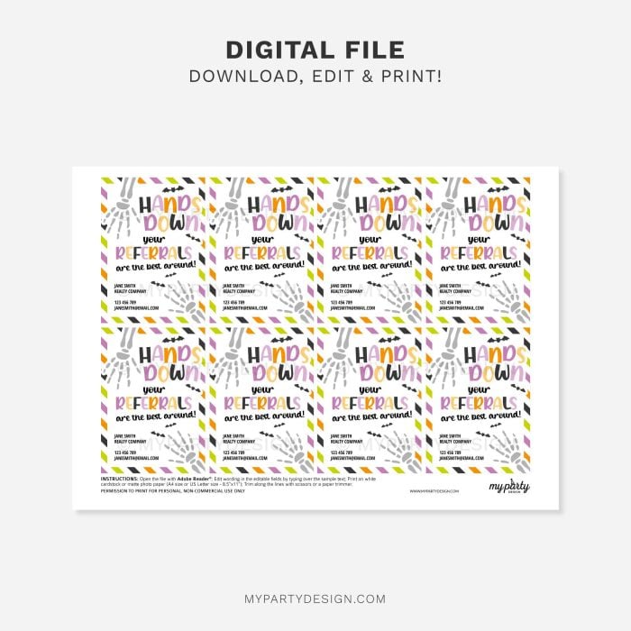 printable hands down halloween referrals tags for referral appreciation gifts
