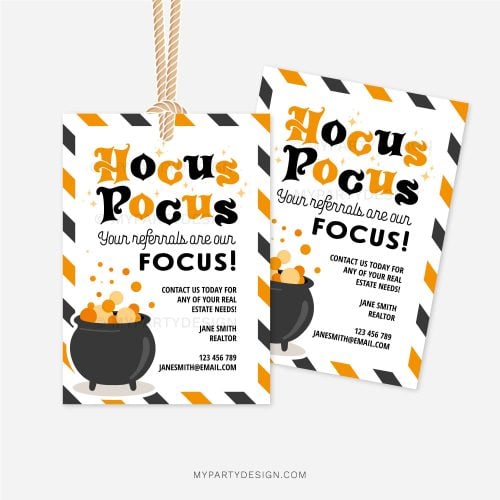 hocus pocus, your referrals are my focus gift tags for client referrals appreciation gifts