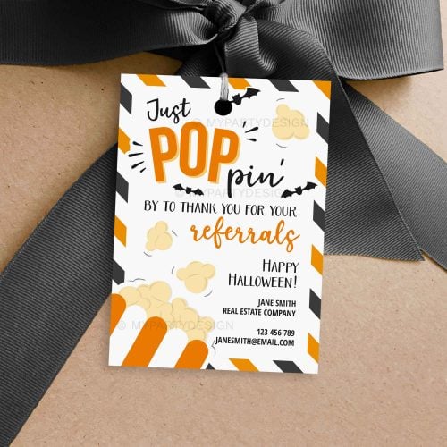 poppin by to thank you for your referrals Halloween gift tags in orange and black colors
