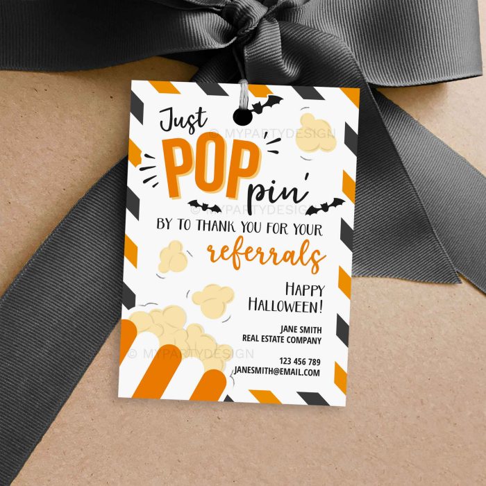 poppin by to thank you for your referrals Halloween gift tags in orange and black colors