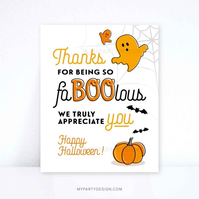 thanks for being so faBOOlous halloween appreciation sign