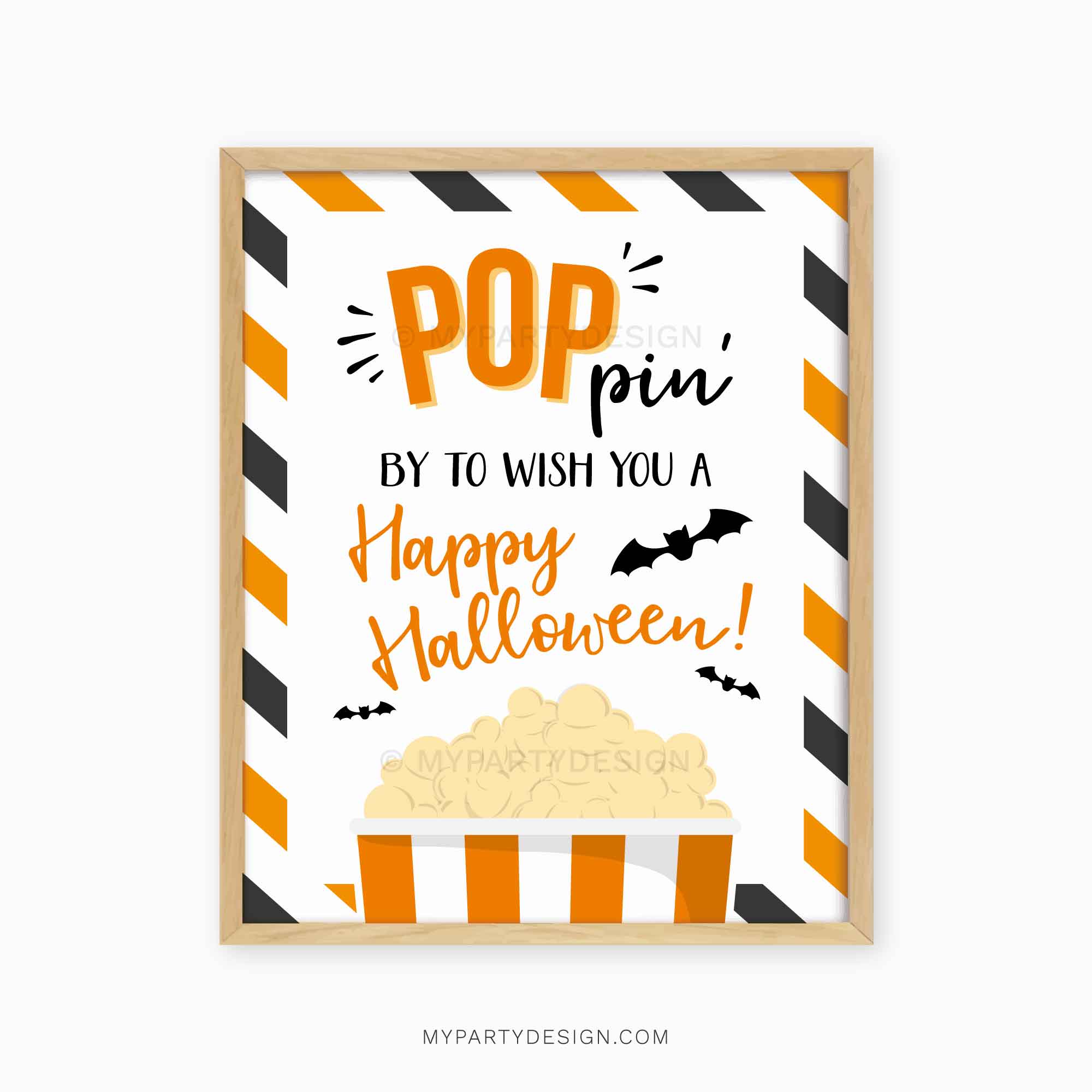 HALLOWEEN-SIGN-POPCORN-POPPIN-BY-00B halloween popcorn sign that reads "poppin by to wish you a happy halloween"