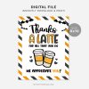 printable halloween thanks a latte sign in black and orange colors for teachers, volunteers or staff appreciation
