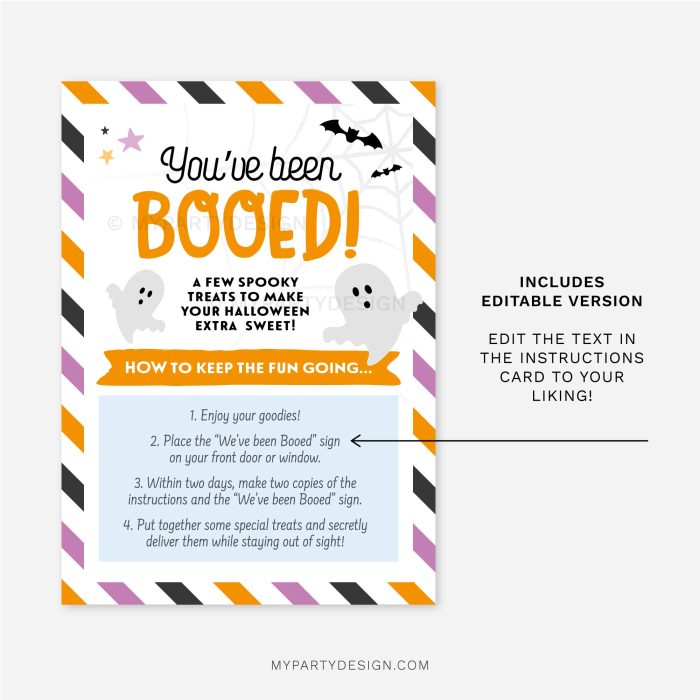 editable you've been booed halloween game card for booing neighbours and friends at Halloween
