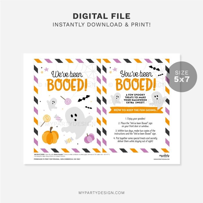 printable you've been booed halloween game sign and instructions for booing neighbours and friends at Halloween