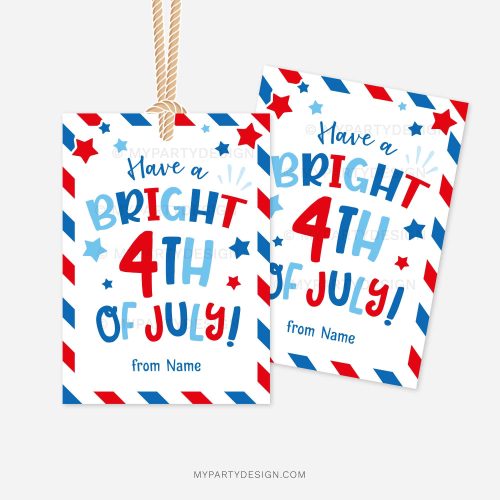 Independence Day glow stick tags that read "have a bright 4th of July"