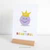 KIDS-AFFIRMATION-CARDS-00C kids affirmation card on a stand that reads "I am beautiful"
