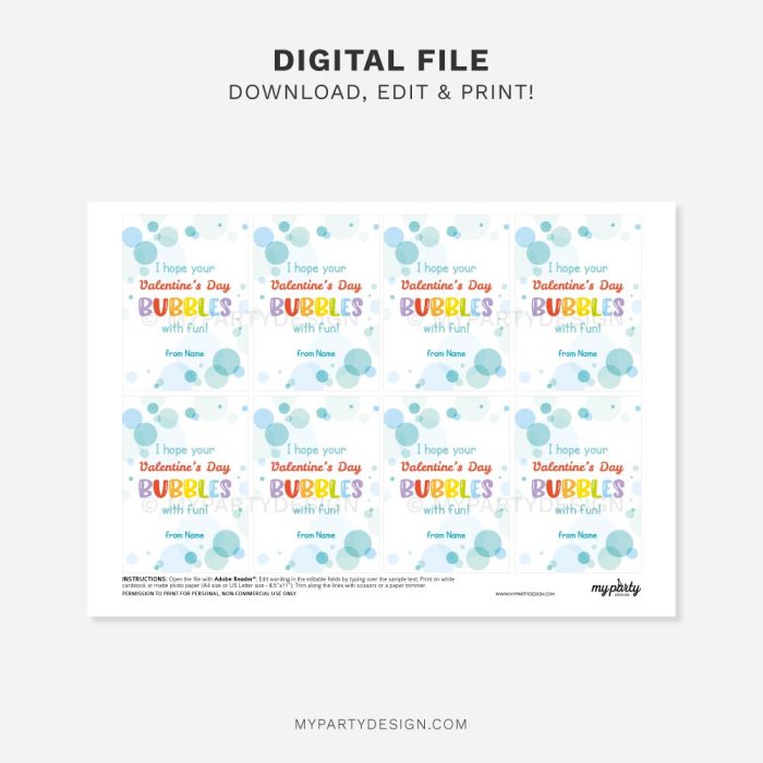 printable Bubbles Valentines Tags / Cards