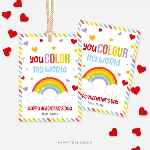you colour my world rainbow valentines tags