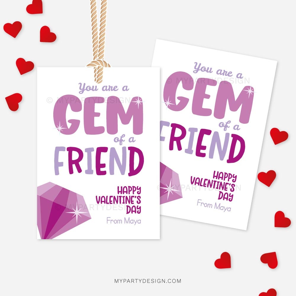 KIDS-VALENTINES-TAGS-GEM-FRIEND-00A You are a Gem of a Friend Valentines Tags / Cards