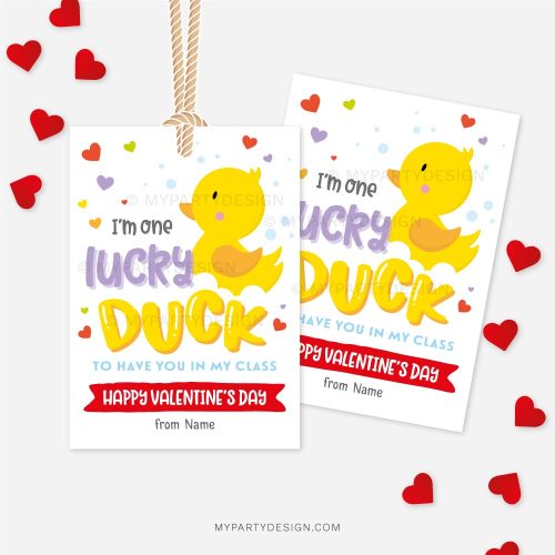 lucky ducks valentines tags for Valentine's Day class gifts