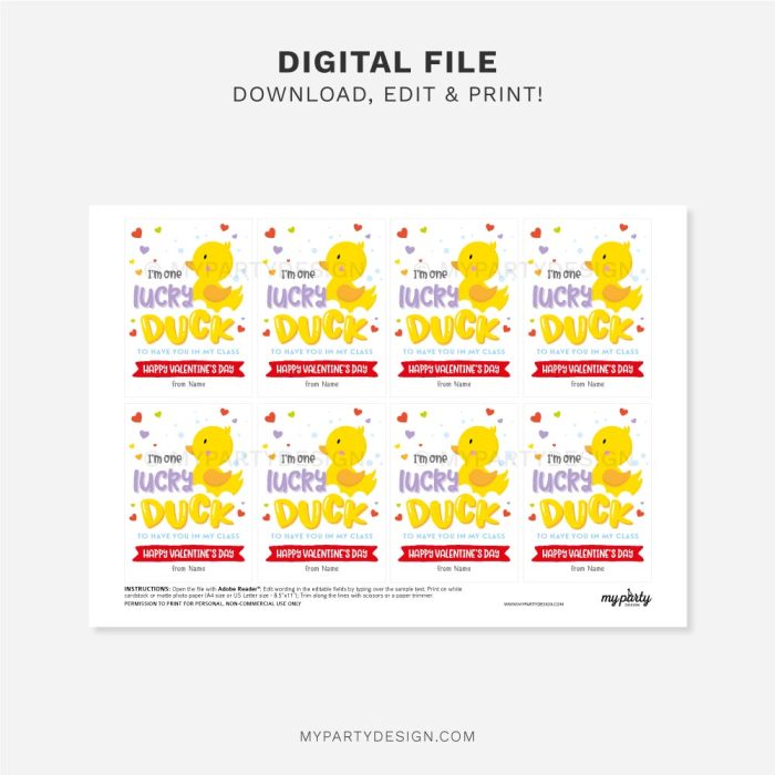 printable lucky ducks valentines tags for class gifts