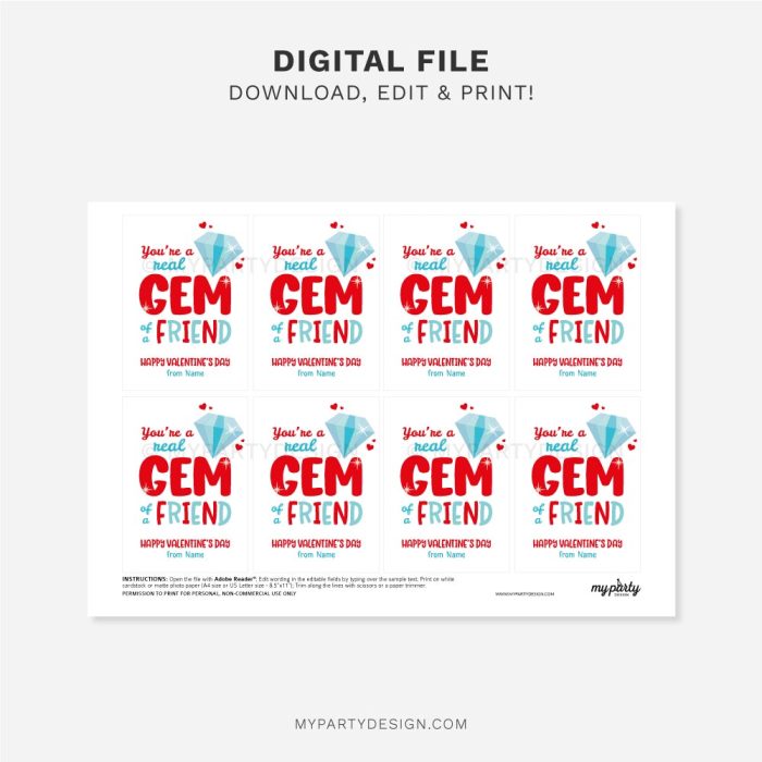 printable real gem off a friend valentines tags