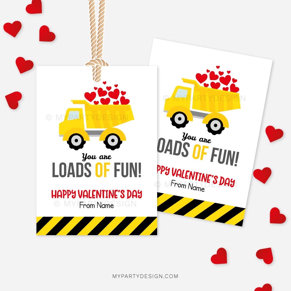 KIDS-VALENTINES-TAGS-TRUCK-LOADS-OF-FUN-00A Dump Truck Valentines tags / cards for kids