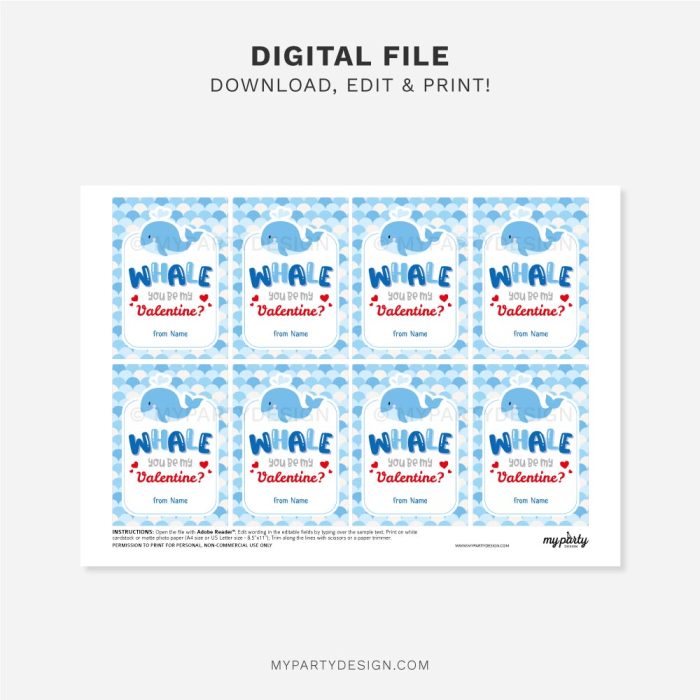 printable whale valentines tags