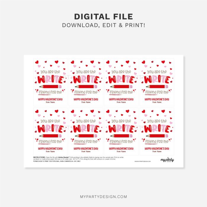 printable the write friend for me pencil valentines tags