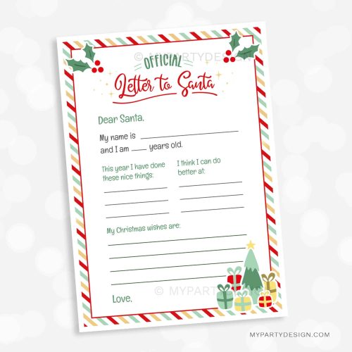 positive letter to santa template with no naughty or nice references for kids to write their Christmas wish list