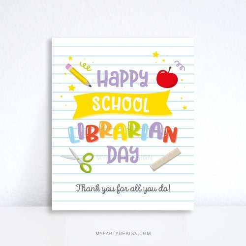 happy school librarian day sign for library staff appreciation