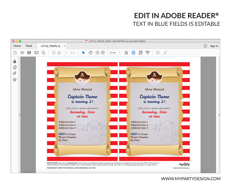 LITTLE_PIRATE_BDAY_INVITATION-09 pirate party invitation - editable printable invite