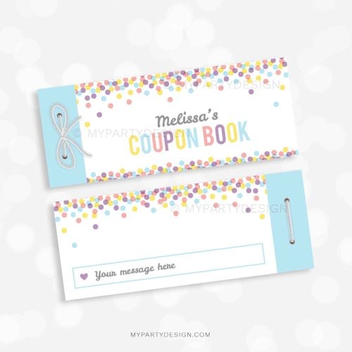 printable coupon book in confetti theme for birthday, anniversary or unique gift