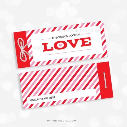 Love Coupon Book - Red Stripes Printable PDF