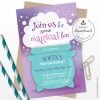 magic potion party invitation with a purple background and turquoise bubbling cauldron