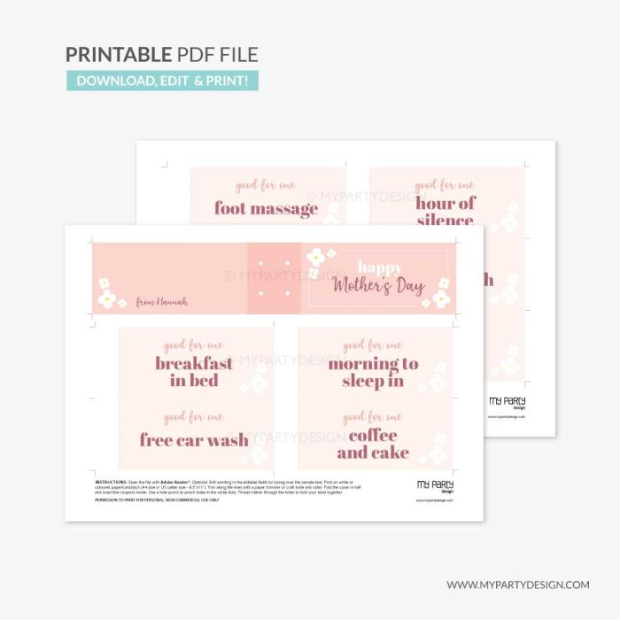 printable Mother's day coupon book